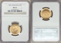 Republic gold Argentino (5 Pesos) 1896 MS63 NGC, KM31. This piece exhibits untoned satin butter-gold luster. AGW 0.2334 oz.

HID09801242017