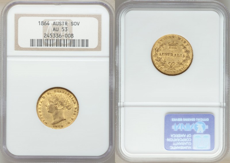 Victoria gold Sovereign 1864-SYDNEY AU53 NGC, Sydney mint, KM4. AGW 0.2353 oz. 
...