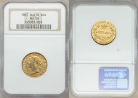 Victoria gold Sovereign 1867-SYDNEY AU50 NGC, Sydney mint, KM4, Fr-10. AGW 0.2353 oz. 

HID09801242017