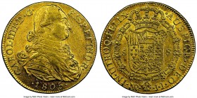 Charles IV gold 8 Escudos 1805 NR-JJ AU53 NGC, Nuevo Reino mint, KM62.1. Lustrous and choice with bold strike. AGW 0.7615 oz. 

HID09801242017