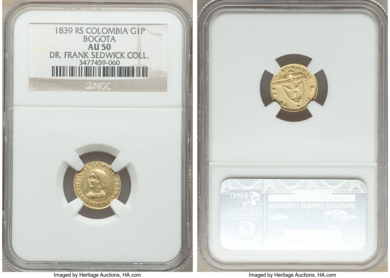 Nueva Granada gold Peso 1839 BOGOTA-RS AU50 NGC, Bogota mint, KM93. Ex. Dr. Fran...