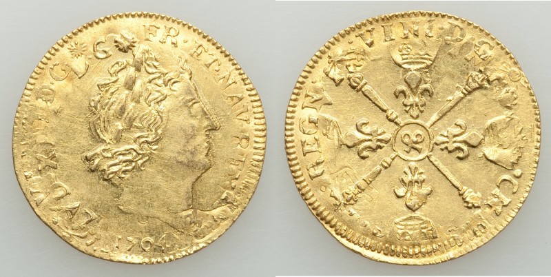 Louis XIV gold Contemporary Counterfeit Louis d'Or 1704-& AU, Aix mint, KM365.24...