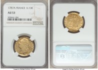 Louis XVI gold Louis d'Or 1787-A AU53 NGC, Paris mint, KM591.1. Lustrous and choice. AGW 0.2255 oz. 

HID09801242017
