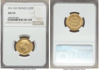 Napoleon gold 20 Francs L'An 13 (1804/1805)-A AU53 NGC, Paris mint, KM663.1. AGW 0.1867 oz. 

HID09801242017