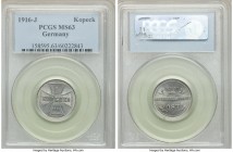 Wilhelm II Kopeck 1916-J MS63 PCGS, Hamburg mint, KM21. Struck in iron. World war I military coinage, one year type struck at two different mints. Cho...