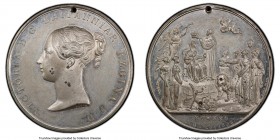Victoria white metal "Coronation" Medal 1838 UNC Details (Holed) PCGS, BHM-1810. 53mm. By J. Davis. VICTORIA D G BRITANNIAR REGINA F D her diademed he...