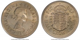 Elizabeth II Mint Error - Broadstruck 1/2 Crown 1964 MS63 PCGS, KM907. Sunray style streaked toning. 

HID09801242017