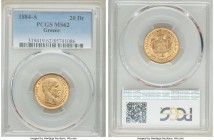 George I gold 20 Drachmai 1884-A MS62 PCGS, Paris mint, KM56. AGW 0.1867 oz. 

HID09801242017