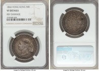 British Colony. Victoria 1/2 Dollar 1866 VF Details (Reverse Damage) NGC, KM8. Two year type, dark gold-brown and graphite toning. 

HID09801242017