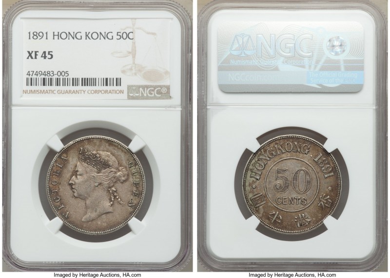 British Colony. Victoria 50 Cents 1891 XF45 NGC, KM9.1. Gold and gray toning. 

...