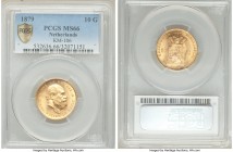 Willem III gold 10 Gulden 1879 MS66 PCGS, KM106. AGW 0.1947 oz. 

HID09801242017