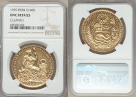 Republic gold 100 Soles 1959 UNC Details (Cleaned) NGC, Lima mint, KM231. Mintage: 4,710. Prooflike reflective fields AGW 1.3543 oz. 

HID09801242017