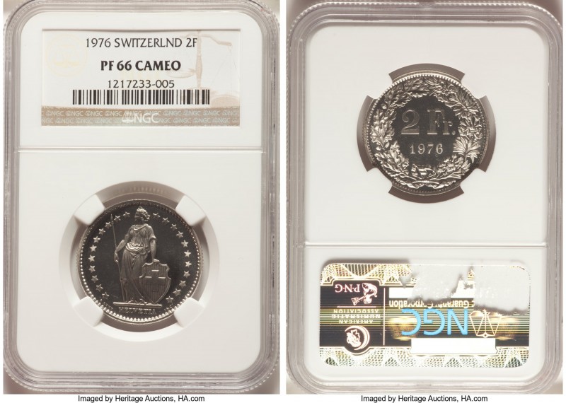 Confederation Proof 2 Francs 1976 PR66 Cameo NGC, Bern mint, KM21a.1. Mintage: 5...