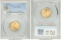 Confederation gold 10 Francs 1922-B MS66+ PCGS, Bern mint, KM36. Last year of type. AGW 0.0933 oz. 

HID09801242017