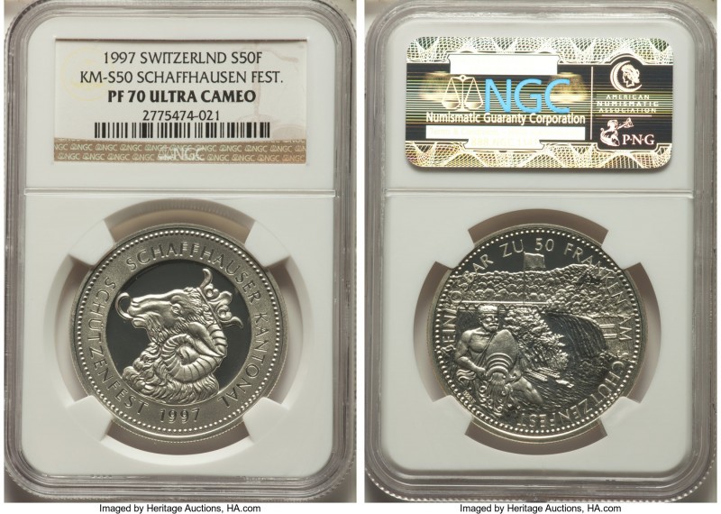 Confederation Proof 50 Francs 1997 PR70 Ultra Cameo NGC, KM-XS50. Mintage: 1,500...