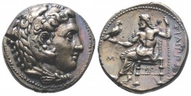 Kingdom of Macedon, Alexander III 'the Great' AR Tetradrachm. 327-323 BC. Head of Herakles right, wearing lion skin headdress / Zeus Aëtophoros seated...