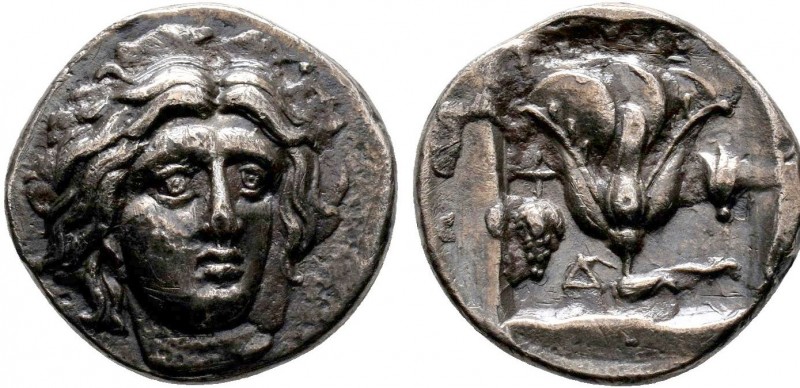 Rhodos, Rhodes AR Drachm. Circa 229-205 BC. Eukrates, magistrate. Head of Helios...