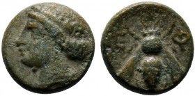 Ionia, Ephesus. AE 15 struck ca. 390-320 B.C.

Condition: Very Fine

Weight: 1.4 gr
Diameter: 10 mm