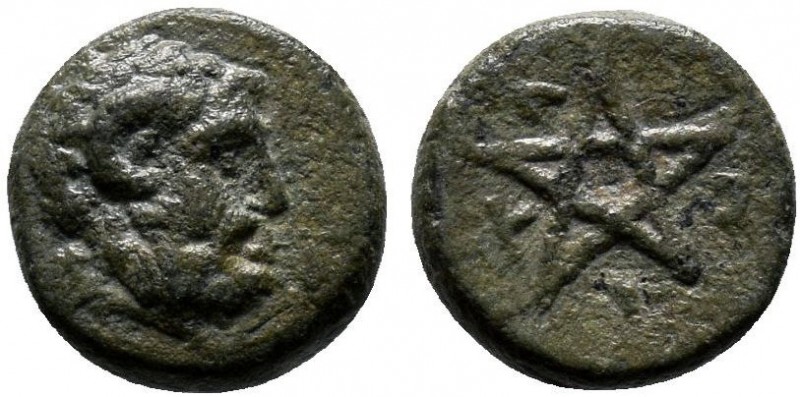 MYSIA, Pitane. Circa 4th century BC. Æ. Head of Zeus Ammon right / Pentagram.

C...