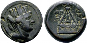 CILICIA. Tarsos (164-27 BC). Ae.
Obv: Turreted bust of Tyche right.
Rev: TAPΣEΩN.

Condition: Very Fine

Weight: 6.6 gr
Diameter: 21 mm