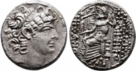 Seleukid Kings of Syria. Philip Philadelphos AR Tetradrachm. Antioch, 93-83 BC. Diademed head right / Zeus seated left, holding wreath bearing Nike an...