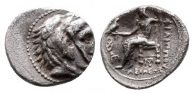 KINGS of MACEDON. Philip III. 323-317 BC. AR Obol. Babylon mint. Head of Herakles right, wearing lion's skin headdress / Zeus seated left, holding eag...