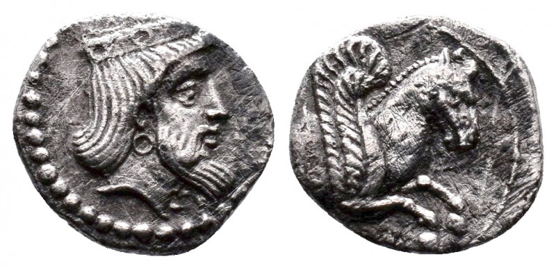 Cilicia, Uncertain AR Obol. 4th century BC. Crowned and bearded head of Persian ...