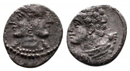 Cilicia, Uncertain mint AR Obol. 4th century BC. Janiform head of Athena / Bust of young Herakles left, with lion's skin tied around neck. Levante 245...