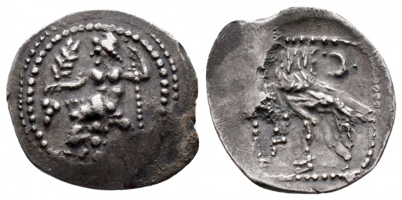 Cilicia, uncertain mint AR Obol. 4th century BC. Baaltars seated left, holding g...