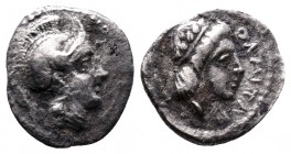 CILICIA, Holmoi. 4th century BC. AR Obol Helmeted head of Athena right / OLMITAN, wreathed head of Apollo right. SNG Levante 34 var. (legend); SNG Fra...