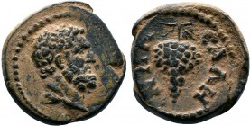 Lydia - semi-autonomous AE of Sala (193-217 AD), Herakles, grapes Obv: Bearded head of Herakles right. Legend: Rev: Bunch of grapes on a stalk. Legend...