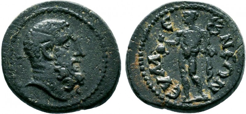 PHRYGIA. Eumeneia. Circa 2nd-3rd century AD.AE Bronze. Bare head of Herakles rig...