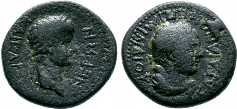 LYDIA.Sardes.Nero. Circa AD 60.AE Bronze. Laureate head right; NEPΩN before, mon...