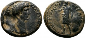 PHRYGIA. Aizanis . Claudius AD 41-54.AE Bronze. KΛAYΔION KAICAΡA AIZANITAI, laureate head right / EΠI KΛAYΔIOY IEΡAKOC, Zeus standing left holding eag...