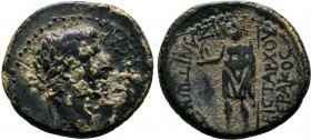 PHRYGIA. Aezanis. Caligula (37-41). AE Bronze.ΓAIOC KAICAP. Laureate head right / AIZANITωN ЄΠI / APICTAPXOY IЄPAKOC. Zeus standing left, holding eagl...