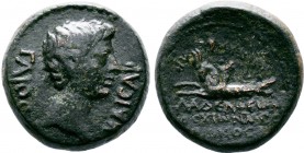 Caligula - Lydia AE of Philadelphia (37-41 AD), Moschios Moschionos, rare, Capricorn Obv: Bare head right. Legend: ΓAIOC KAICAP Rev: Capricorn left wi...