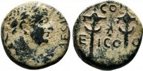 LYCAONIA. Iconium. Titus (Caesar, 69-79). AE Bronze.T CAES IMP PONT. Laureate head right / COL / E - Q / ICONIEN. Star between two signa. RPC II 1610....