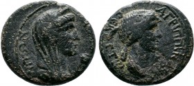 PHRYGIA. Aezanis.Agrippina.(15 BC-AD 19).AE Bronze.ΑΓΡΙΠΠΙΝΑΝ ϹƐΒΑϹΤΗΝ.draped bust of Agrippina II. r. / ΑΙΖΑΝΙΤΩΝ.veiled bust of Persephone with popp...