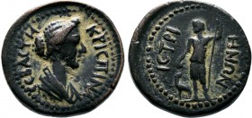 MOESIA INFERIOR.Istrus. Uncertain . Crispina (Augusta) .( 178-182 AD ).AE Bronze.ΚΡΙϹΠΙΝΑ ϹΕΒΑϹΤΗ.draped bust of Crispina right / ϹΤΡΙΗΝΩΝ.Dionysus st...