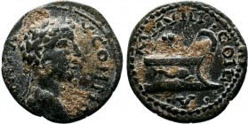 THRACE. Coela. Commodus (177-192 AD). AE Bronze.AV COMMODOS AVG. laureate head of Commodus with traces of drapery right / AIL MVNI COILA.prow, r., abo...