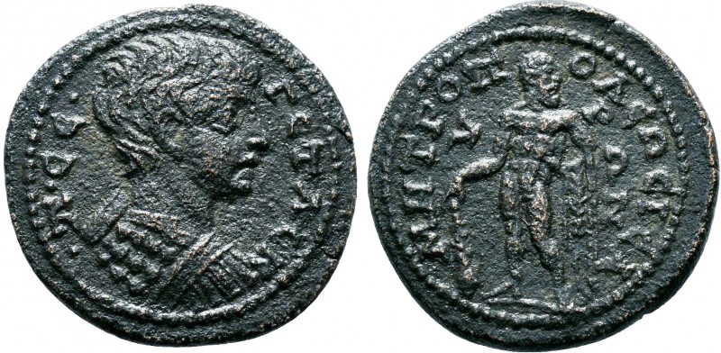 CILICIA. Isaura. Geta, as Caesar,( 198-209 AD).AE Bronze. ΠO CЄΠ ΓЄTAC K Bare-he...