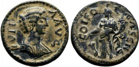 PISIDIA. Olbasa. Julia Domna, Augusta,( 193-217 AD ).AE Bronze. IVLIA AVS Draped bust of Julia Domna to right / CO IE OLPASЄNЄ Tyche standing front, h...