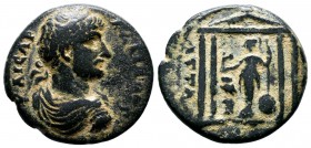 PAMPHYLIA. Attaleia. Hadrian.( AD 117-138).AE Bronze.ΑΔΡΙΑΝΟϹ ΚΑΙϹΑΡ.laureate and cuirassed bust of Hadrian, r., with paludamentum, seen from rear / Α...