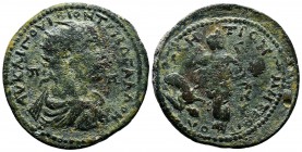 Trebonianus Gallus Æ32 of Tarsus, Cilicia. AD 251-253. Radiate, draped and cuirassed bust r. / Nike flying and crowning city-goddess seated l. on rock...