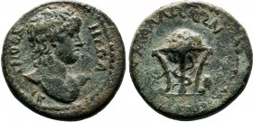 CILICIA, Mallus. Antinoüs, favorite of Hadrian. Died 130 AD.AE Bronze.ΑΝΤΙΝΟΟΝ ΗΡΩΑ.bare head of Antinous, r / ΜΑΛΛΩΤΩΝ.tripod with omphalos entwined ...