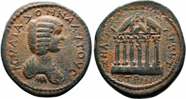 PONTUS. Zela. Julia Domna (AD 193-217). AE Bronze. ΙΟVΛΙΑ ΔΟΜΝΑ ΑVΓΟVCΤΑ. Draped bust right / ZHΛITωN TOV ΠON / ЄT RMΓ. Hexastyle temple. RG 6

Condit...