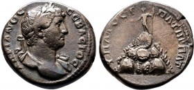 CAPPADOCIA. Caesarea. Hadrian (117-138 AD).AR Didrachm. ΑΔΡΙΑΝΟС СЄΒΑСΤΟС. Laureate head right / ΥΠΑΤΟС Γ ΠΑΤΗΡ ΠΑΤ. Mt. Argaeus, surmounted by Helios...