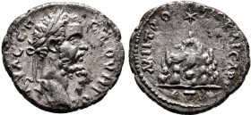 CAPPADOCIA. Caesarea: Septimius Severus (193-211 AD), AR drachm. AY Λ CЄΠ CЄOYHPOC; Laureate head right / MHTPO KAICAPI; Mt. Argaeus surmounted by sta...