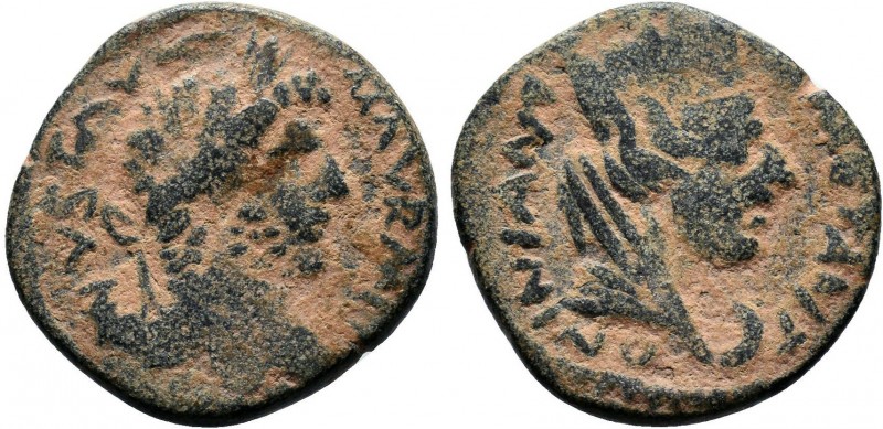 MESOPOTAMIA. Carrhae. Caracalla (198-217 AD). AE Bronze. M AVR ANTONINV F VA. La...