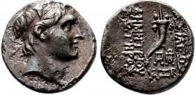 SYRIA. Seleukid Empire, Demetrios I Soter . Antioch on the Orontes.(162 - 150 BC).AR Drachm. Diademed head right / ΒΑΣΙΛΕΩΣ ΔΗΜΗΤΡΙΟΥ ΣΩΤΗPΟΣ, cornuco...